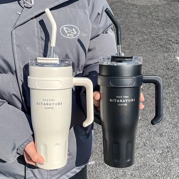Tasse d'eau de grande capacité, tasse d'isolation de voiture de 38.55oz, tasse de paille de bureau Simple, gobelet à glace en acier inoxydable 1