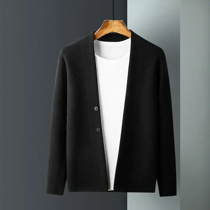Ropa para hombre Suéter de punto negro con cuello en V Cárdigan liso para hombre Color sólido Talla grande Overfit Casual Estética antigua Meme Street X