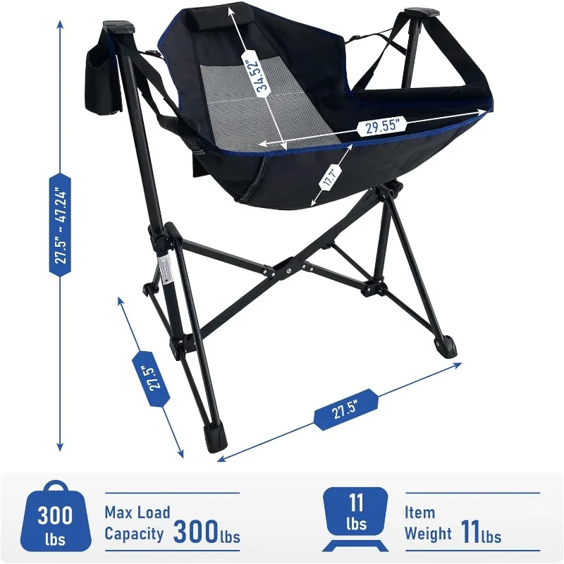 Hammock Camping Chair,Outdoor Swinging Rocking Camping Chair,Folding Adjustable Back Portable Chairs for Patio,Supports 300LBS