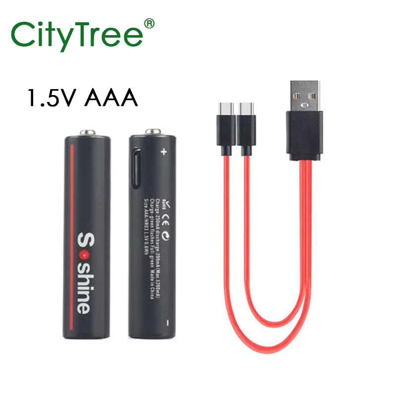Citytree Aaa Batteria Ricaricabile 1.5 V Li-Ion 600Mwh 1.5 Volt Batterie Al Litio 3A Con Cavo Di Tipo C Per Giocattoli Torcia Orologio