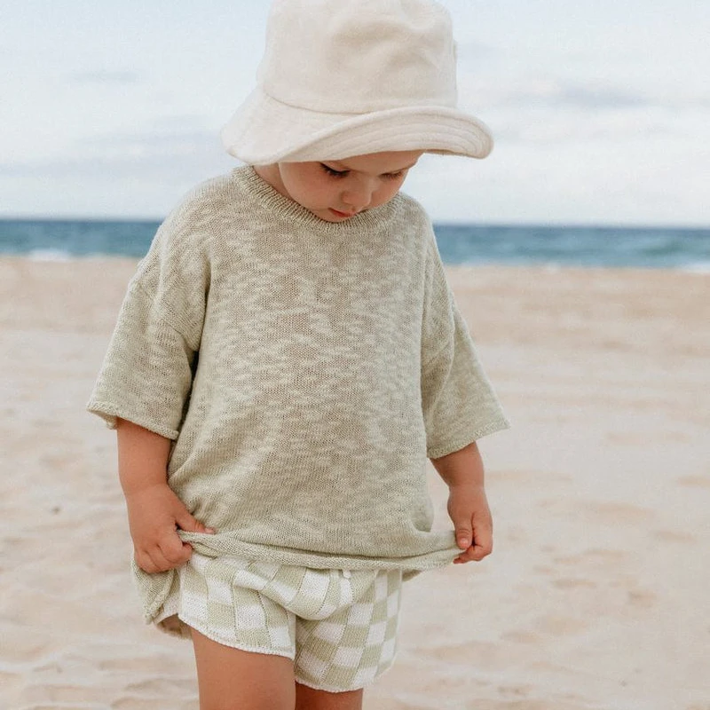 Checked in T shirts and Short Pants Resort Knitwear Kid Summer Kniting Sets Unisex Children Casual Beach Outifits
