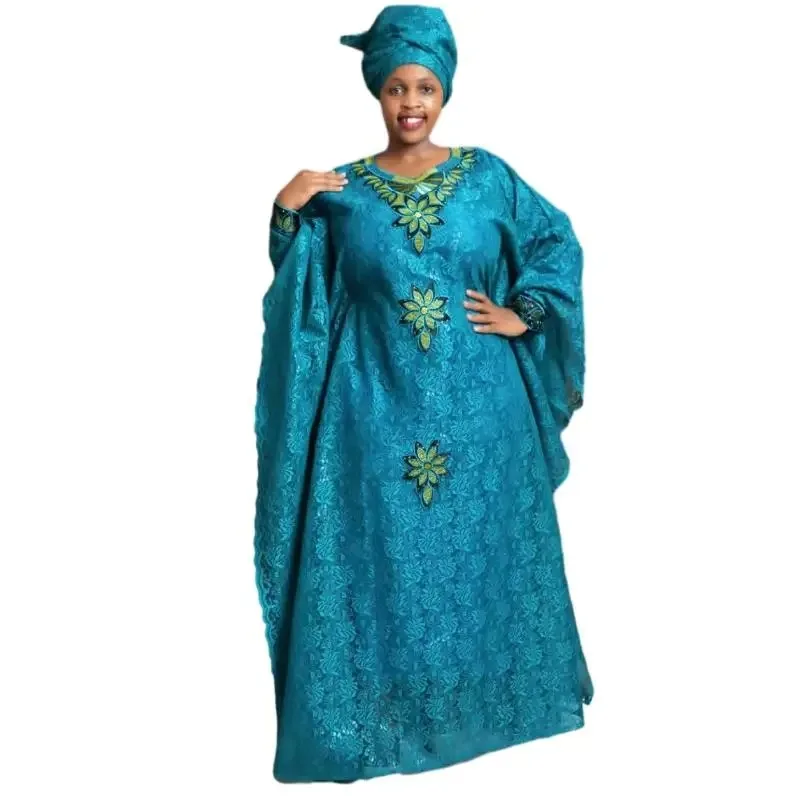 Plus Size African Clothes for Women 2023 New Dashiki Ankara Embroidery Bazin Riche Design Wedding Party Dresses with Headscarf