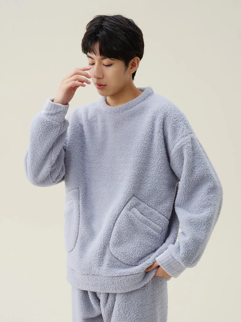 Warme Pyjamas Männer Korallen Samt Neue Verdicken Hause Kleidung Herbst Winter Casual Nachtwäsche Set Männlichen Nachtwäsche Außerhalb Tragen Pijama – Detail 1