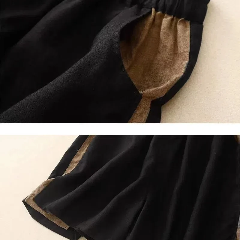 Women's 2024 Summer New Patchwork Elasticized High-waisted Pocket Fashion Solid Color Loose All-match Casual Wide Leg Shorts