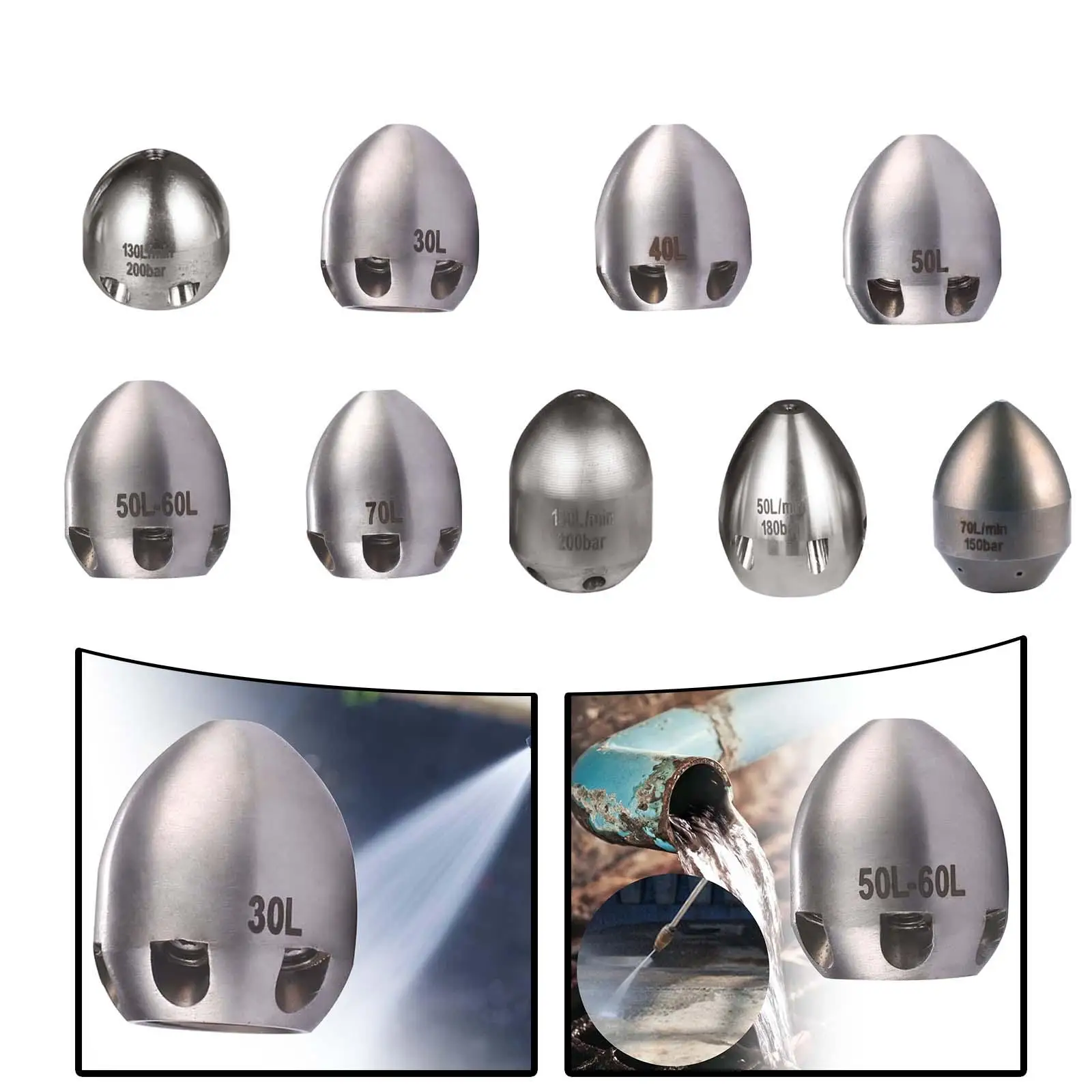 

Stainless Steel Sewer Jetter Nozzle Pipeline Dredging Adapter Flusher Pipe Nozzles for Car, Window, Garden, Outdoor, Patio,