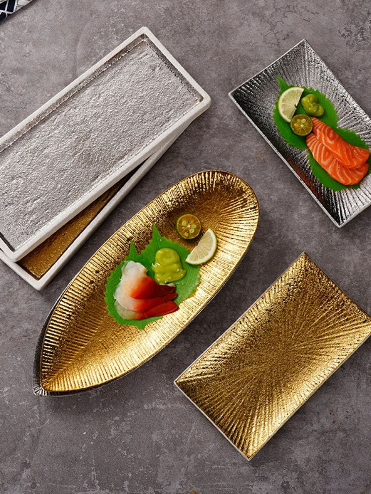 Japanese Rectangular Sushi Plate Ceramic Plate Sashimi Sushi Restaurant Dessert Barbecue Special