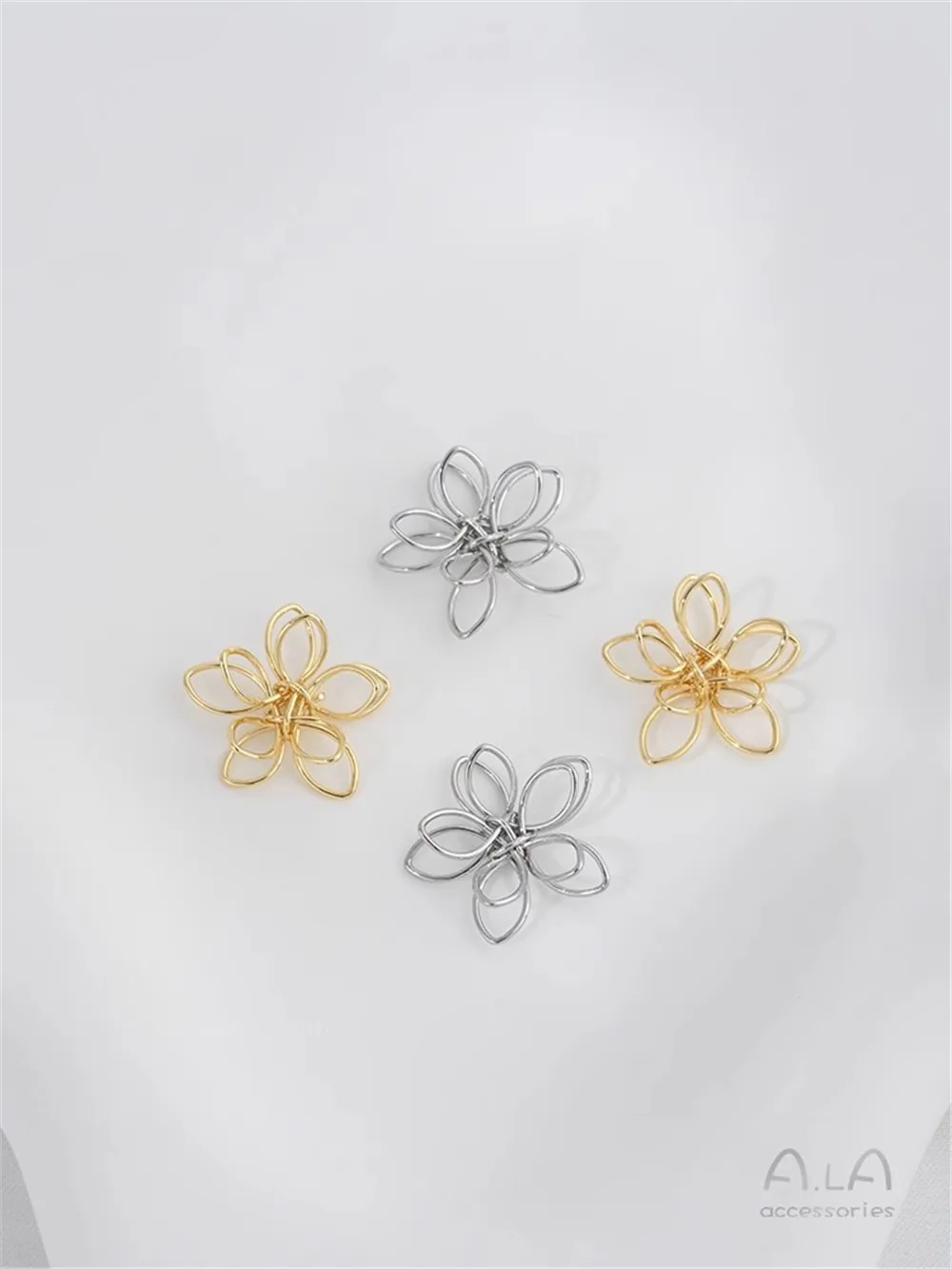 

14K Gold-filled Copper Wire Wrapping Double-layer Flower Accessories Handmade DIY Ear Ornaments Pendant Handmade Materials B362