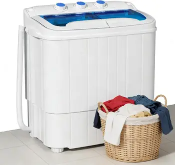 Apartment/Dorm/RV Use, Plastic, White+Blue, 17.6Lbs Compact Energy-Saving Portable Washing Machine with Drain Hose 1
