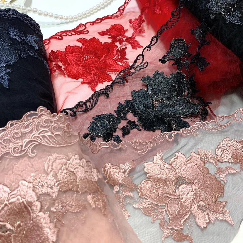 

Красная Вышивка, кружевная отделка для юбки, нижнее белье, материал для шитья, рукоделие, ткань для одежды «сделай сам», 15Yds