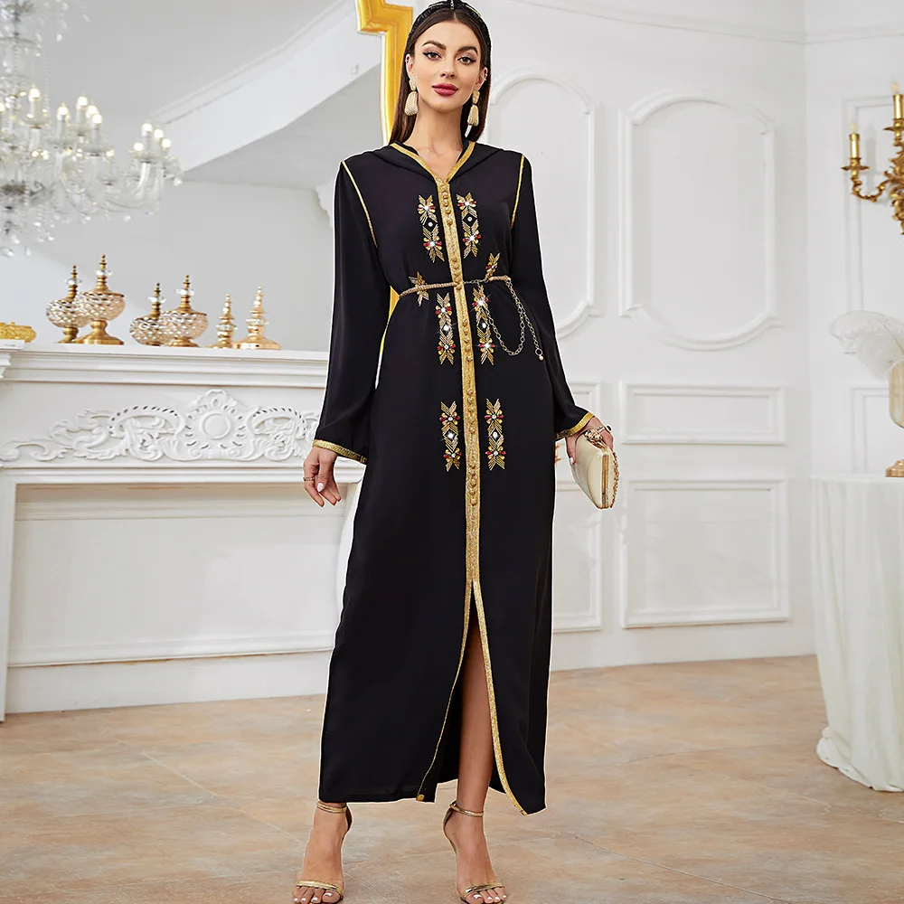 slim fit dress slacks Abaya Calligraphy with Arabic Golden Embroidery Tatreez
