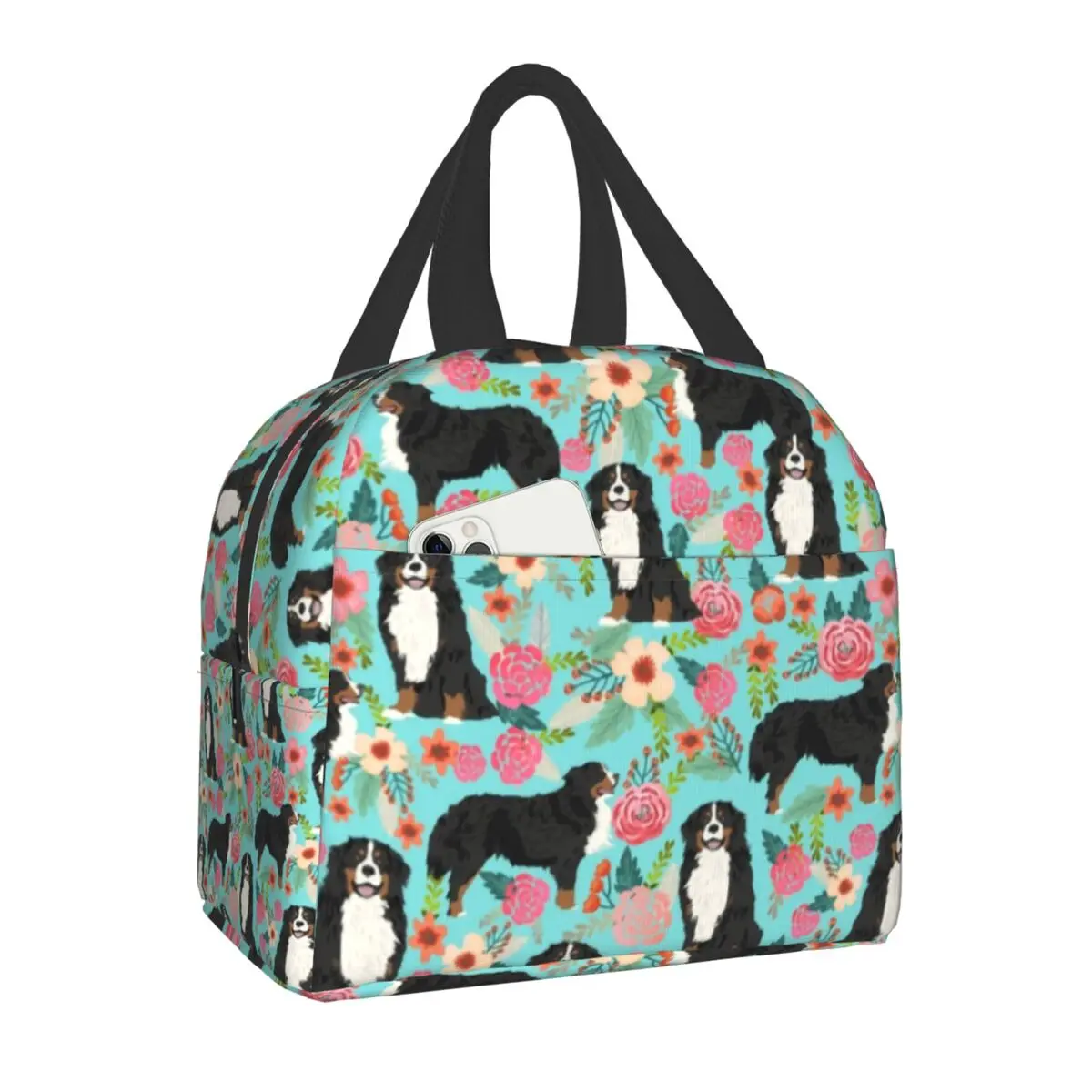 

Cute Bernese Mountain Dog Florals Portable Lunch Box Women Leakproof Animal Thermal Cooler Food Insulated Lunch Bag