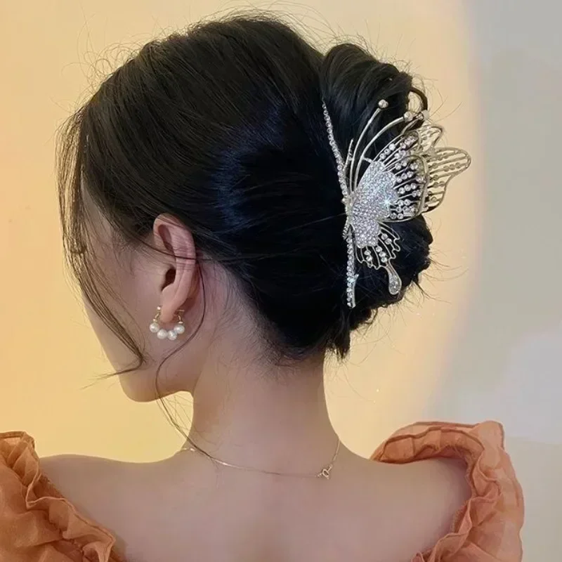 Strass-Schmetterling Haarspangen – 2 Stück, Metall Mit Kristallen, Seeblau & Champagner