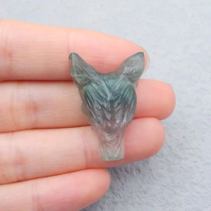 Natural Stone Rainbow Fluorite Handcarved Wolf Head Side Drilled Neklace Pendant 31x21x11mm 8g