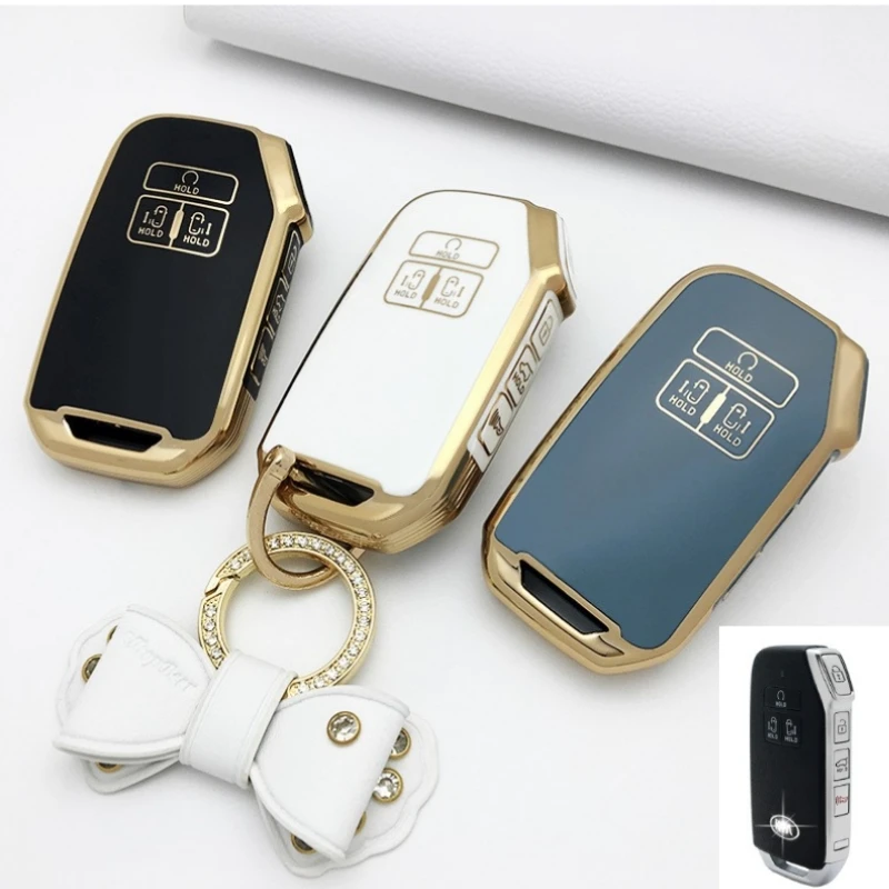 Nuovo Tpu Car Key Case Cover Shell Per Kia Xceed Ceed Sorento Soul Telluride Niro Gold Edge Key Shell 7 Button Portachiavi Accessori
