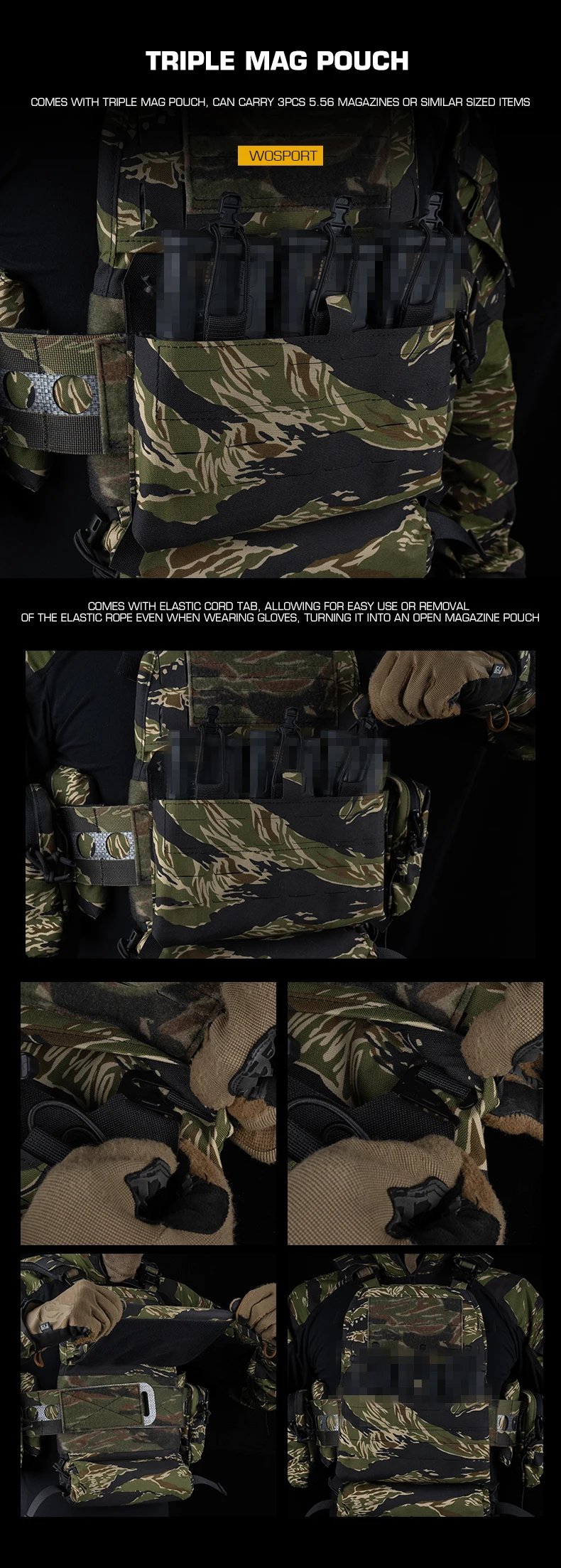 Tactical V5 PC Plate Carrier Set Ferro Style Hunting Plate Carrier Tiger with Elastic Waistband Triple Mag Pouch Airsoft Gear