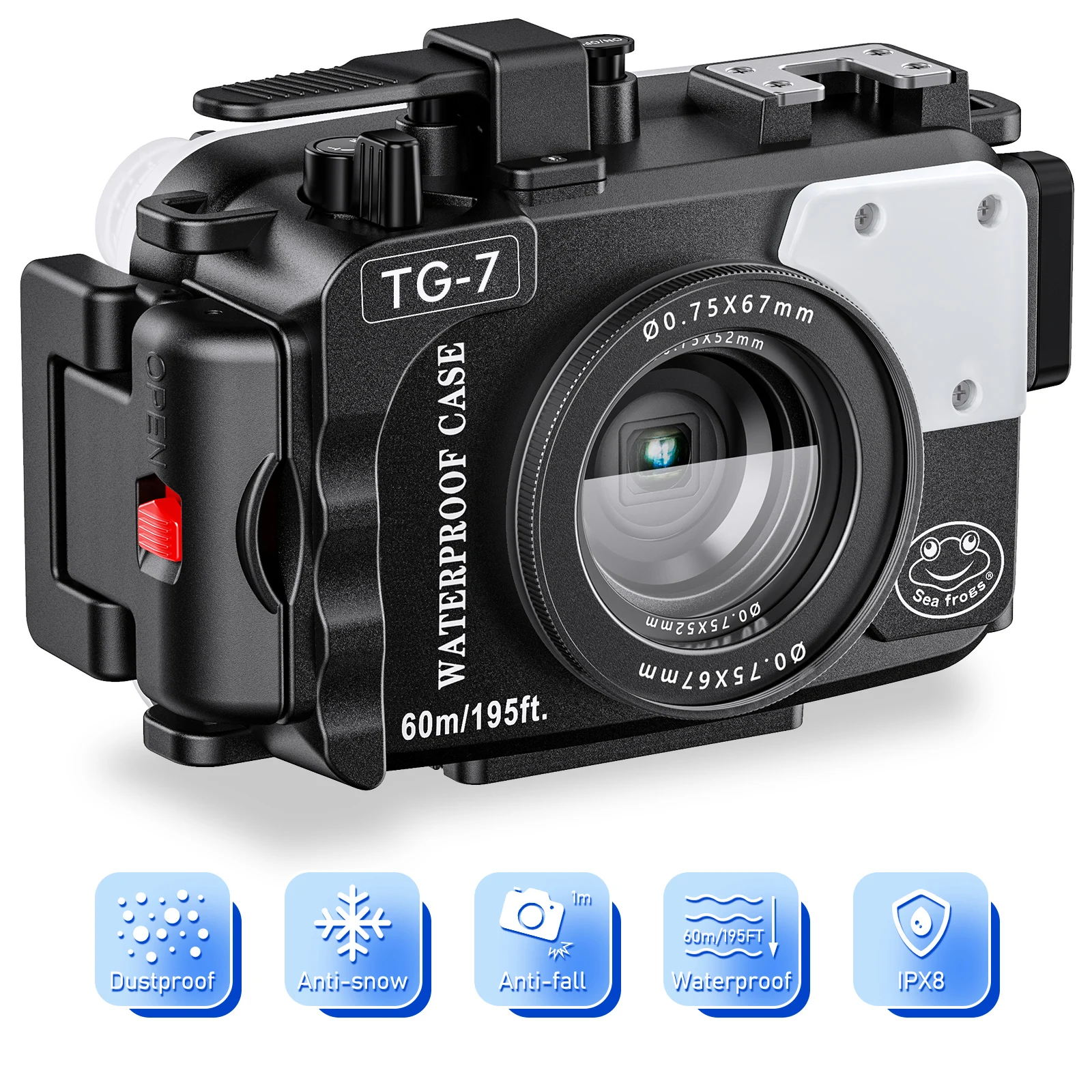 

Seafrogs Case For Olympus TG-7 Camera Bag Case Cover 195ft/60m Waterproof Box Underwater Housing Camera Diving Black Case