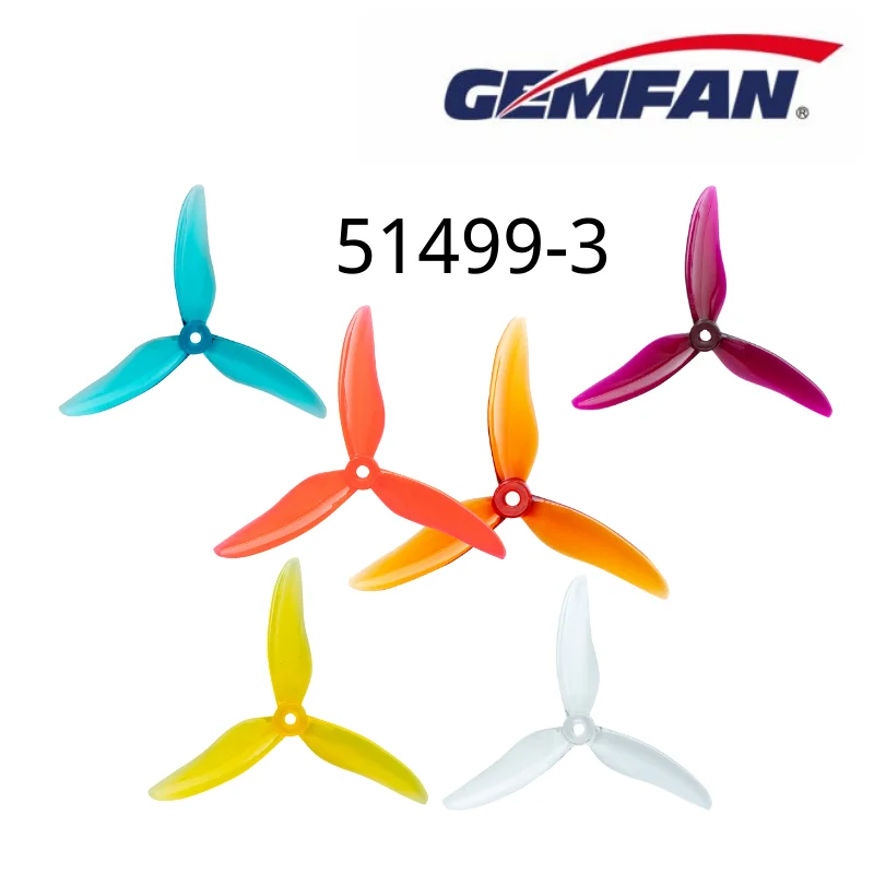 Lot de 6 paires d'hélices Gemfan 51499 CW et CCW, disposées en éventail, prêtes pour montage.