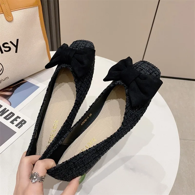 New Women Flats with Bow Square Head Flat Shoes for Ladies LoaferSlip on Zapatos De Mujer Breathable Comfortable Summer Shoes