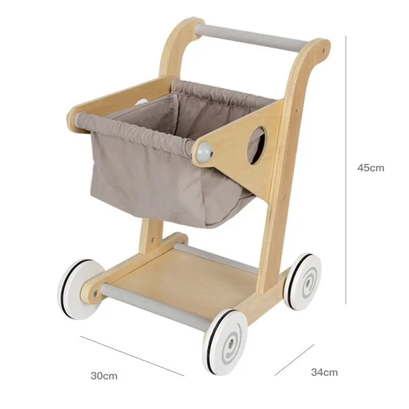 Children's Simulation Shopping Cart Toys Girls Girls Supermarket Cart Home Baby Kitchen Toys Wooden Toddler Stroller 5