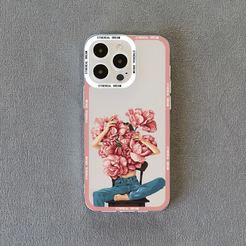 Frauen Mode Gänseblümchen Blumen mädchen klar Telefon Fall für iPhone 15 12 11 Pro Max 13 14 Pro Max 7 8 15 14 plus se2 x xr xs Rückseite – Detail 5