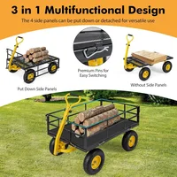 Mesh Steel Garden Cart, 1200LBS Utility Wagon with 4 Removable Sides, 13” Pneumatic Wheels, Adjustable Handle, Bungee Cord, Con 2
