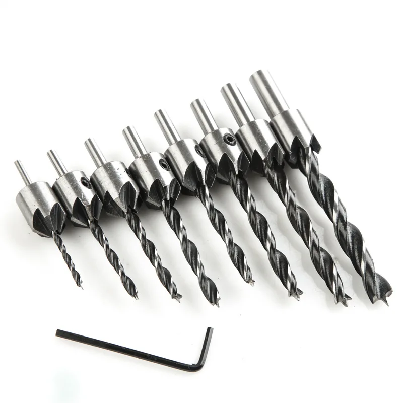 3~10mm 4/7pcs HSS 5 Flute Countersink Drill Bit Set Carpentry Reamer Woodworking Chamfer End Milling Hole Wood Press Set Reamer