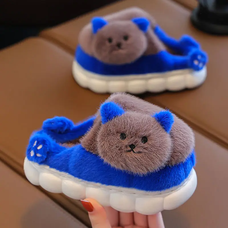 

Winter Children Cute Cotton Slippers for Boys and Girls Indoor Thick Warm Home Slippers Cartoon Bear Kids Shoes House Slides