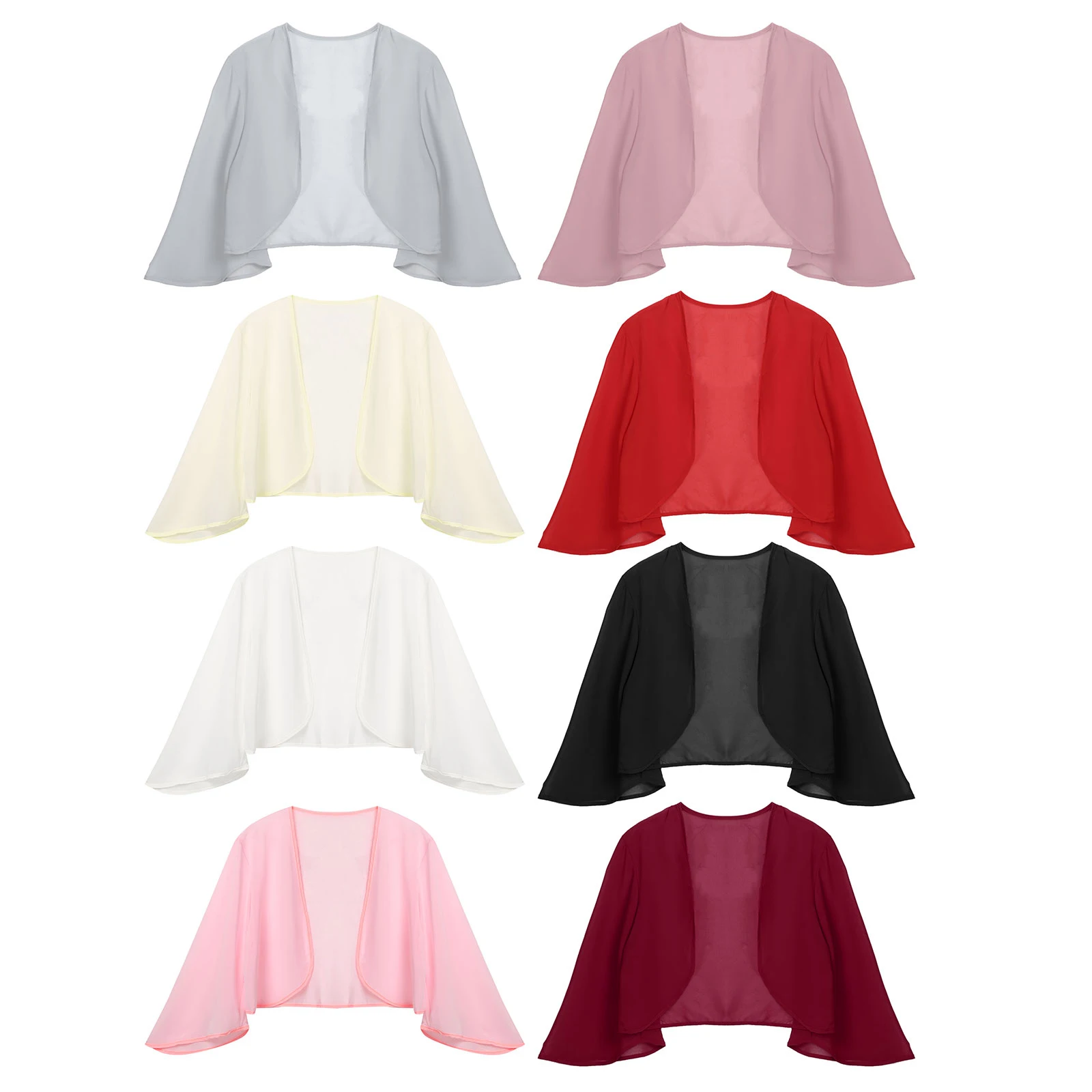 Teen Girls 3/4 Sleeve Chiffon Cardigan Bolero Jacket Summer Elegant Wedding Party Bridal Dress Cover Ups Wraps Shawls Shrug