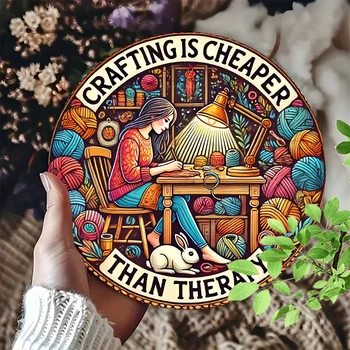 Crafting is Cheaper Than Therapy Round Aluminum Sign 1