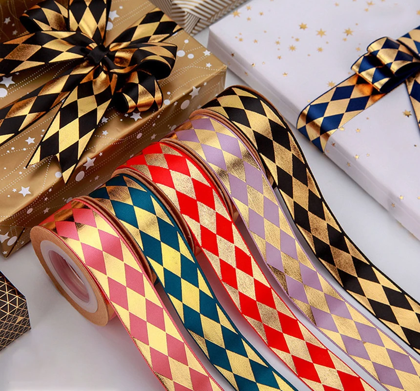 Christmas Decoration Ribbon Gold Hair Bows Making Supplies Printed