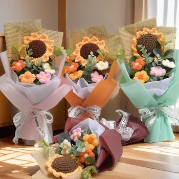 1pc Crochet Bouquet, Efun Handmade Sunflower Daisy Bouquet Valentine's Day Anniversary Wedding Mothers Day Birthday Gift 1
