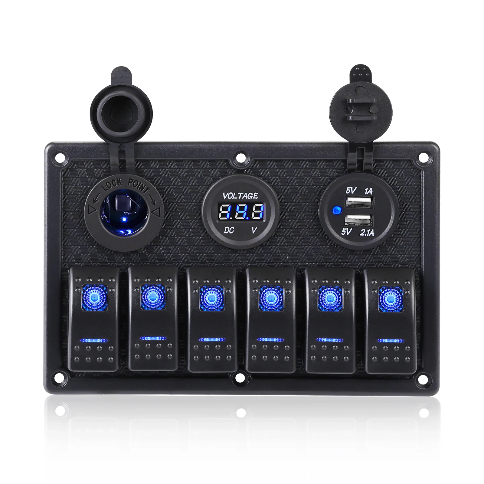 

6 Gang Rocker Switch Panel 4.2A Dual USB Digital Voltmeter Waterproof LED Toggle Switch Panel for Automotive Car Marine Boat RV
