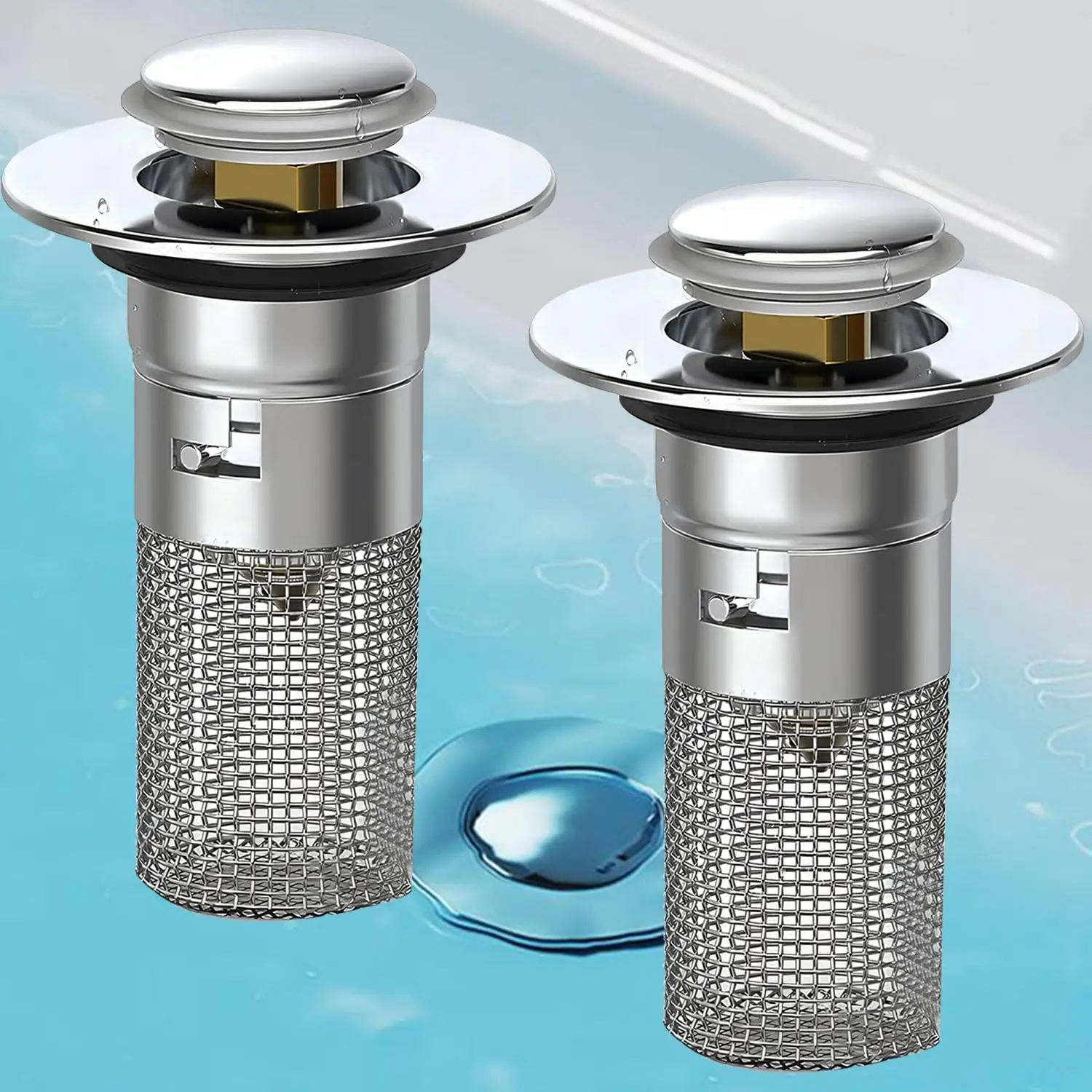 1/2PCS Universal Rebound Drain Plug Filter Metal Basin Pop-up Sink Filter with Hair Catcher Bathroom Sink Drain Stopper