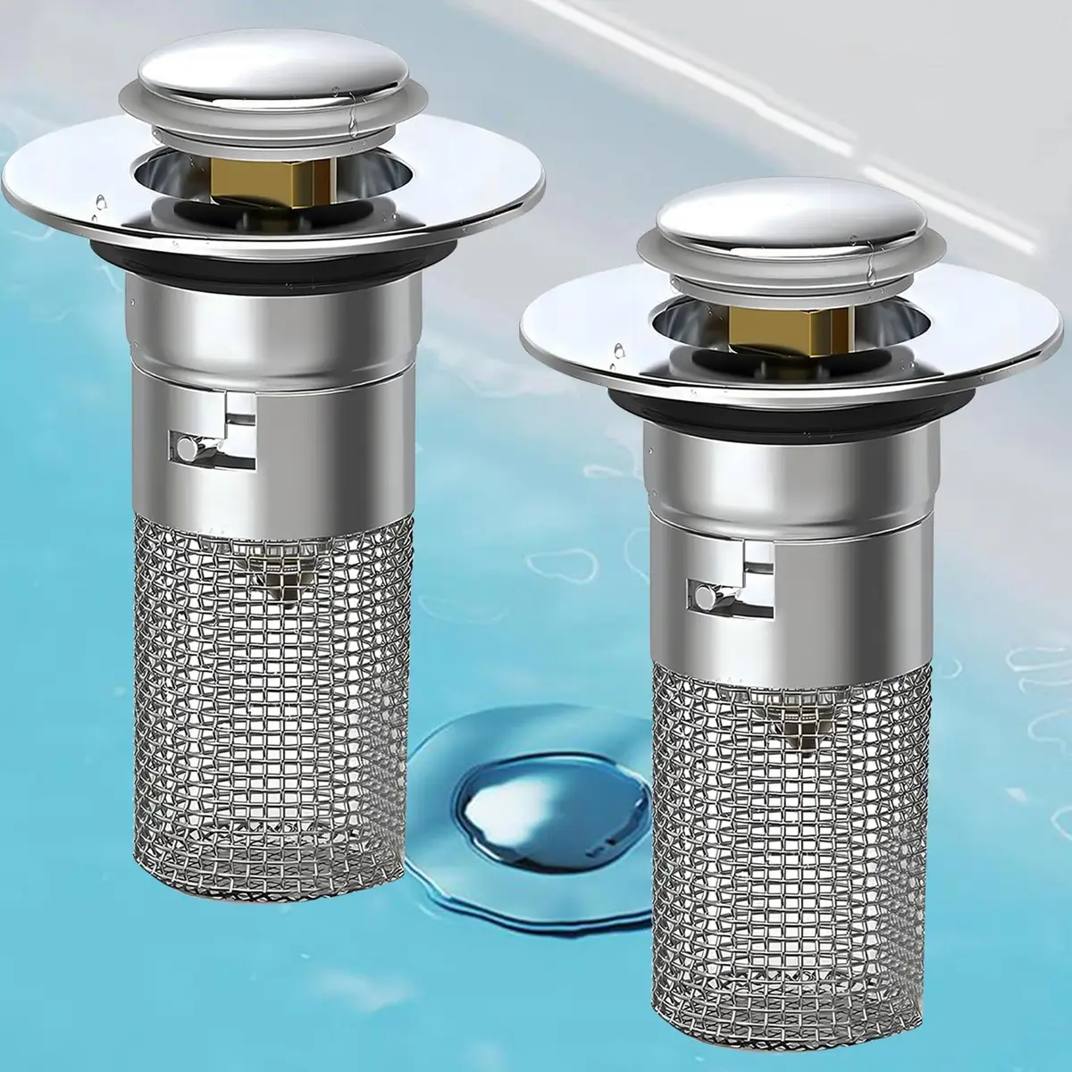 1/2PCS Universal Rebound Drain Plug Filter Metal Basin Pop-up Sink Filter with Hair Catcher Bathroom Sink Drain Stopper