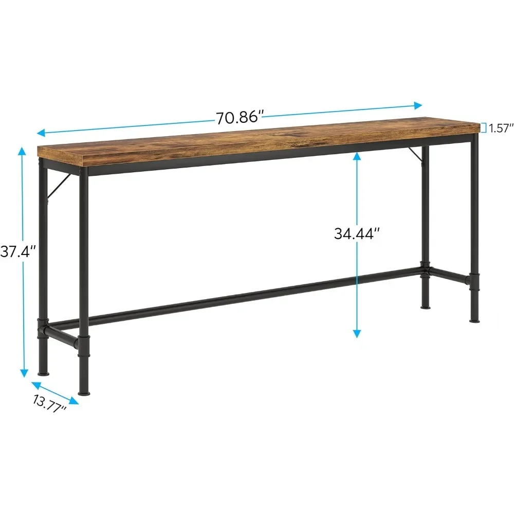 70.9 Inch Extra Long Console Table, Narrow Sofa Table Behind Couch, Rustic Entryway Hallway Table Industrial Height Bar