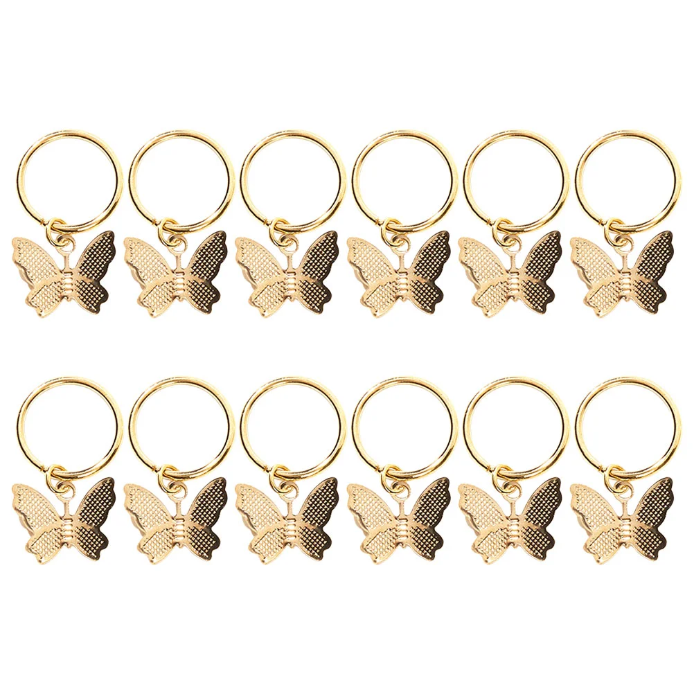 

12 Pcs Butterfly Pendant Hair Accessory Ring Braid Jewelry Cuff Cuffs Braiding Accessories Alloy