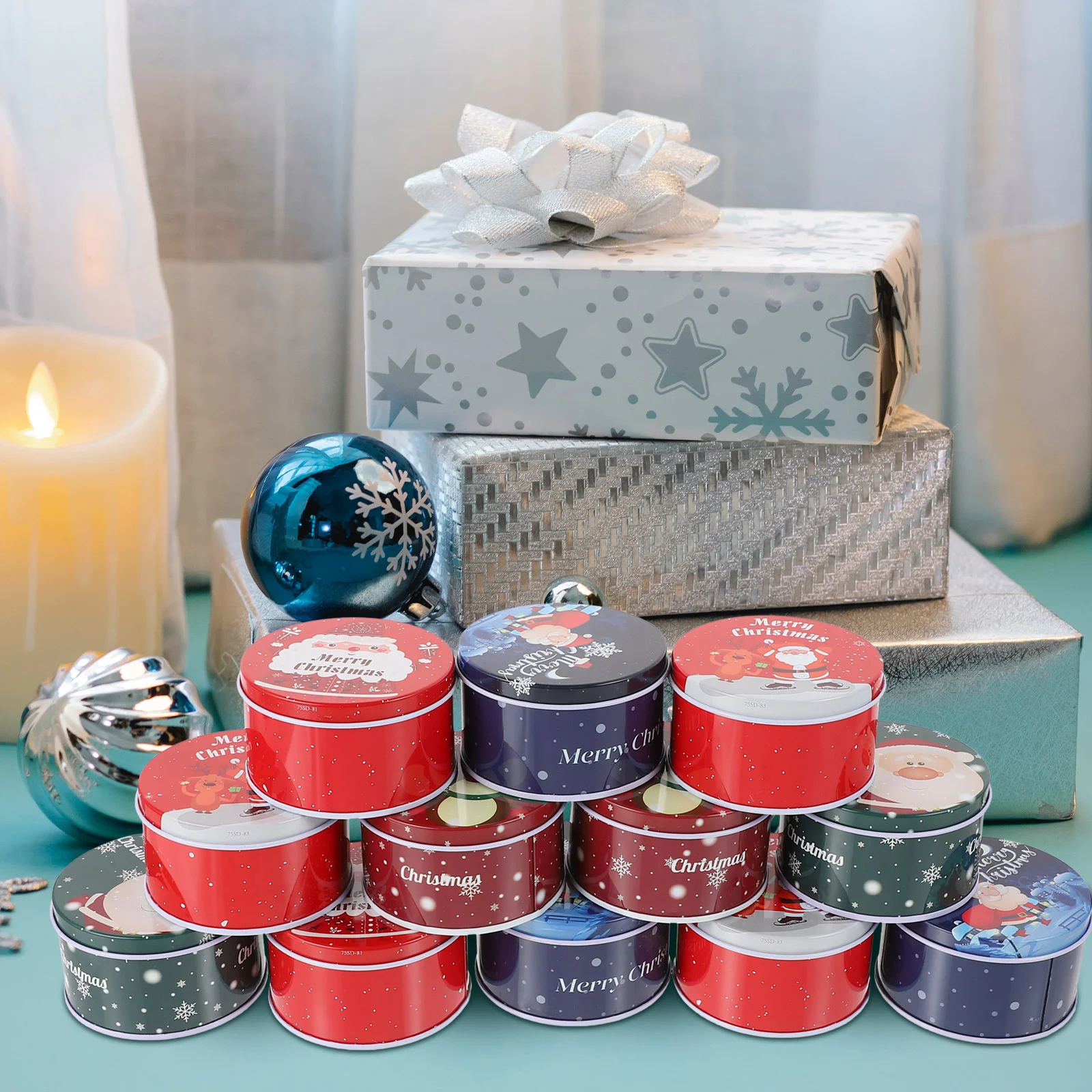 

Christmas Tinplate Candy Boxes Cookie Container For Gift Tins With Lids Christmas Cookie Jar Candy Tin Boxes (Mixed Color)