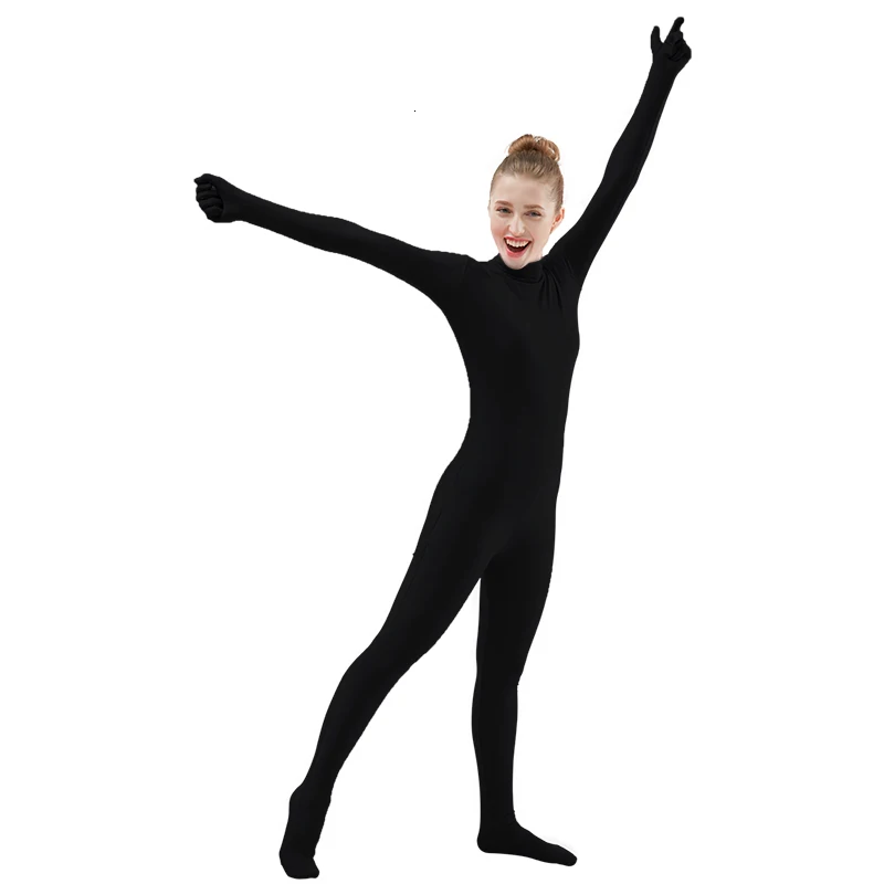 Black Spandex Zentai Full Body Skin Tight Jumpsuit Unisex Zentai Suit Bodysuit Costume for Women Unitard Dancewear