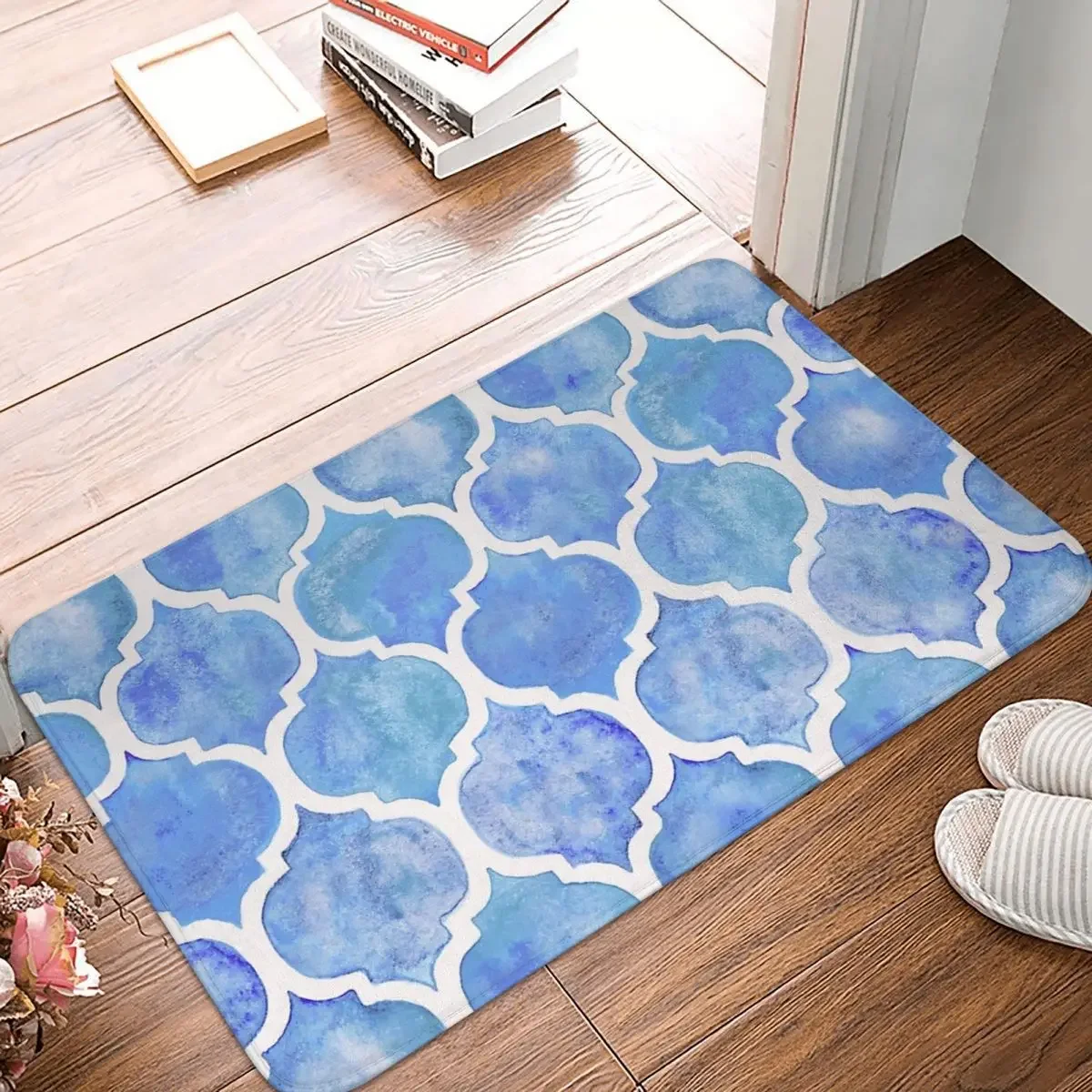 

Cornflower Blue Moroccan Watercolor Pattern Doormat Rug Carpet Mat Footpad Polyester Front Room Corridor Kitchen Balcony Toilet
