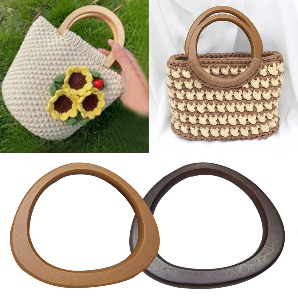 

14.5*12.5CM D-shaped Wood Bag Handle Replacement Purse Handle For Crocheted Knitted Bag Straw Bag Handles Luggage Handcrafted