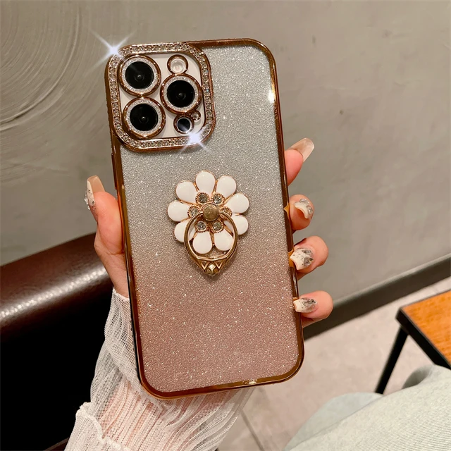 Luxury Plating Flash Diamond Frame Glitter Phone Case with Holder Stand Cover