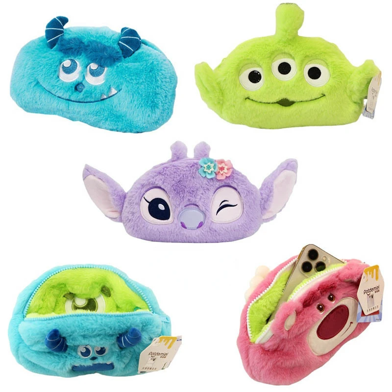 Disney Lotso Alien Sullivan Mr.Q Double-Sided Flip Plush Cosmetic Bag Cartoon Cute Angel Storage Bag Tigger Plush Pencil Case