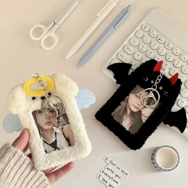 Cute Cartoon Devil Angel Plush Photocard Holder Korean ID Card Holder Student Accessories Kpop Stationery Idol Picture Storage 5
