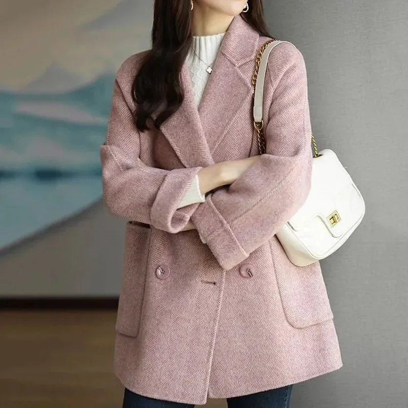 Medium-length Wool Women Coat Autumn and Winter Thickened Warm Coat Loose Thin Tweed Trench Big Yards Coat Jacket Female