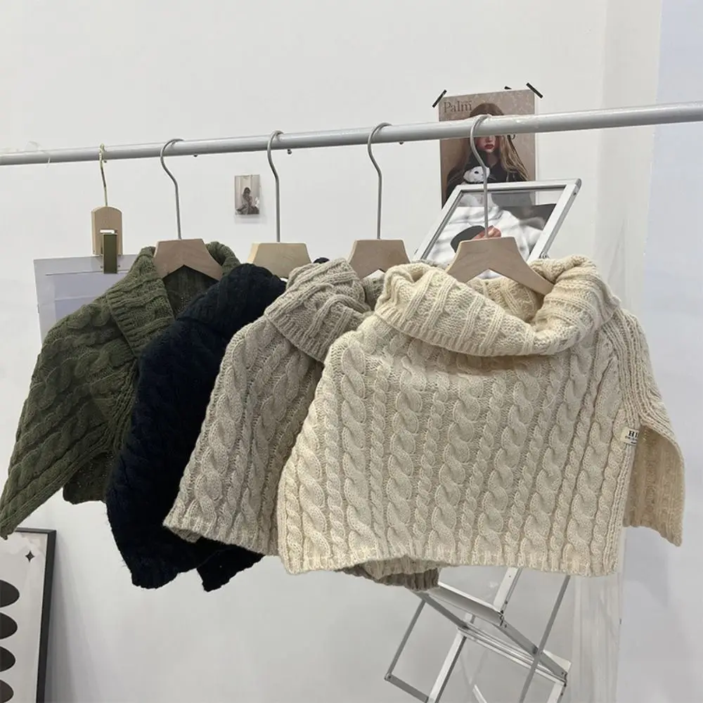 Twist High Collar Shawl Elegant Irregular Solid Color Shawl Wraps Knitted Cape Korean Style Scarves Neck Wraps Girl