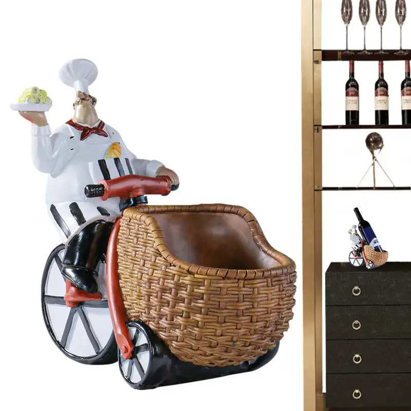 

Red Wine Rack European Style Ornaments Home Living Room Wine Cabinet Chef Riding Bike Design Wine Holder Rack For Bar Bottle
