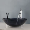 KEMAIDI Bathroom Basin Round Bowl Sink Washbasin Faucet Combo Grey Bathroom Vessel Basin Sinks w/ Hot Cold Water Mixer Faucets 6