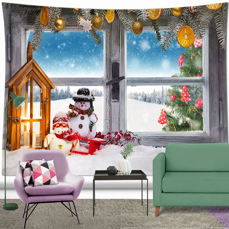 

Christmas Tapestry for Room Christmas Socks Fireplace Decoration Tapestries Ins Snowman Background Cloth Gift Party Wall Hanging