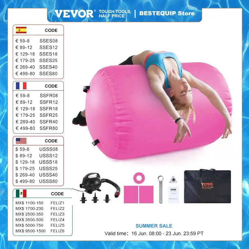 VEVOR Air Mat Tumble Track Air Spot Round Inflatable Air Roller with Electric Pump Tumbling Backbend Trainer for Home Use Gym