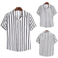 Camisetas de moda para hombre, camisas de manga corta a rayas de algodón y lino de verano, camisas para jóvenes, Top informal a rayas de moda para hombre